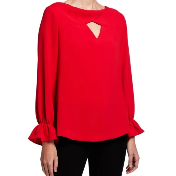 NWT Trina Turk Ayako Coral Red keyhole twist neck blouse XL - Picture 1 of 6